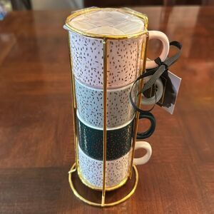 Gold Glitter Espresso Cups with Rack New